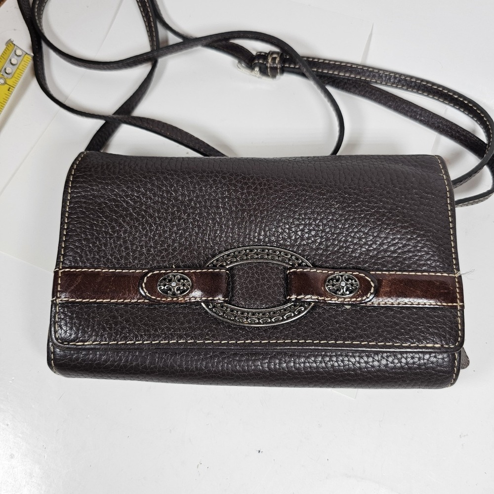 Brighton‎ Pebble Leather Crossbody Trifold Purse Wallet Heart Vintage